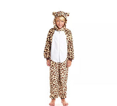 Braunes Leoparden-Pyjama-Kostüm mit Kapuze für Jungen