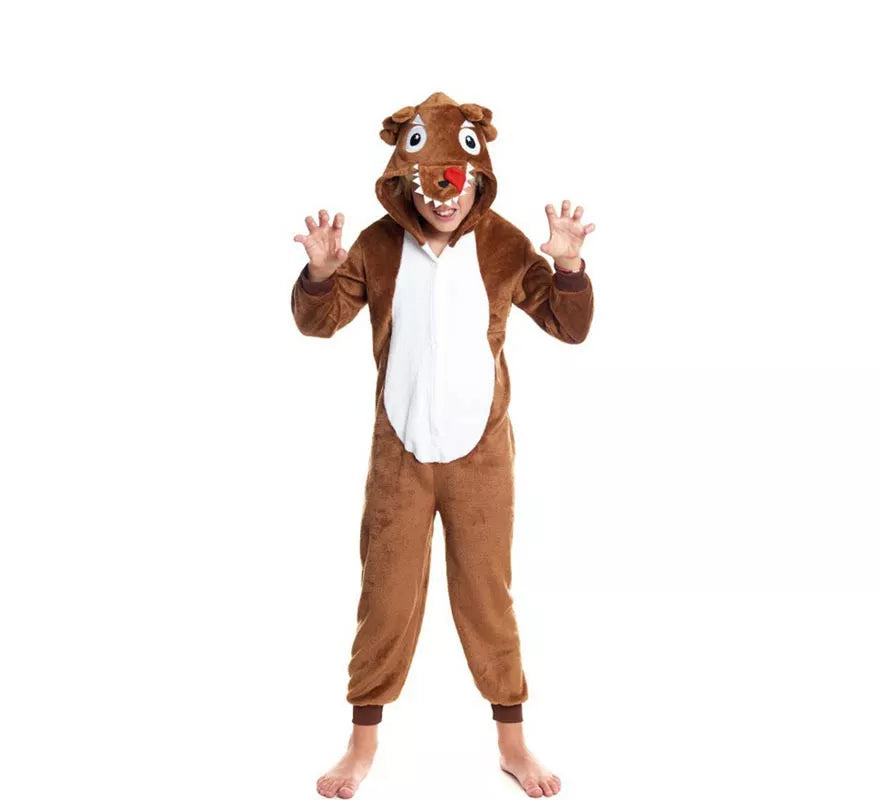 Translation missing: de.Disfraz de Pijama Lobo marrón con capucha para niño