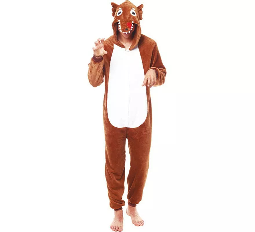 Translation missing: de.Disfraz de Pijama Lobo marrón oscuro para adultos