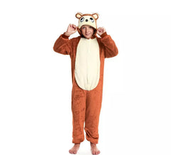 Braunes Onesie-Pyjama-Kostüm mit Kapuze für Jungen