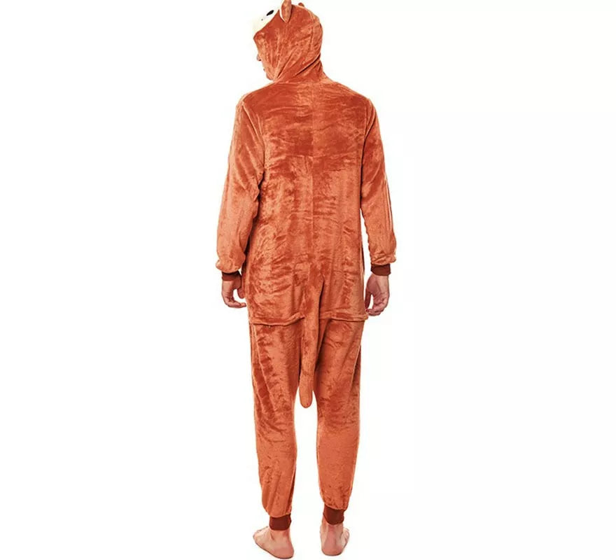 Disfraz de Pijama Mono marrón con orejas para adultos