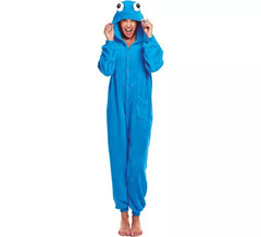 Blaues Monster-Pyjamakostüm mit großen Augen für Damen
