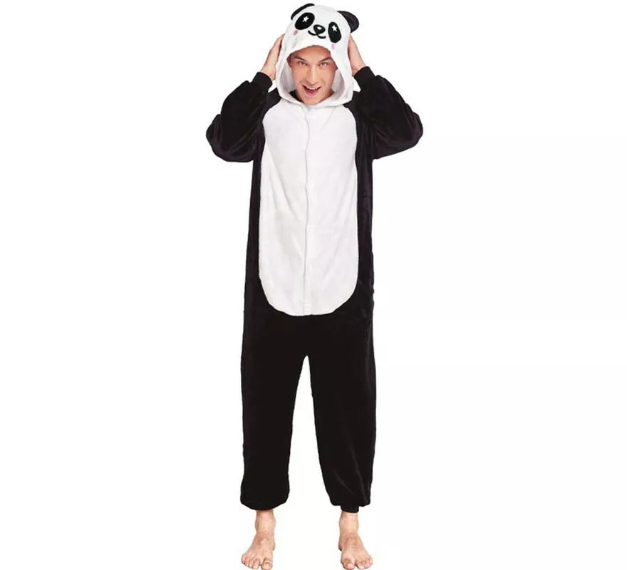 Translation missing: de.Disfraz de Pijama Oso Panda negro y blanco para adultos