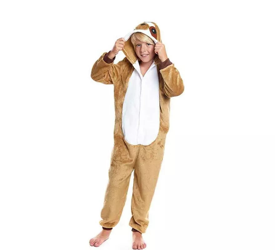 Translation missing: de.Disfraz de Pijama Perezoso marrón con capucha para niño