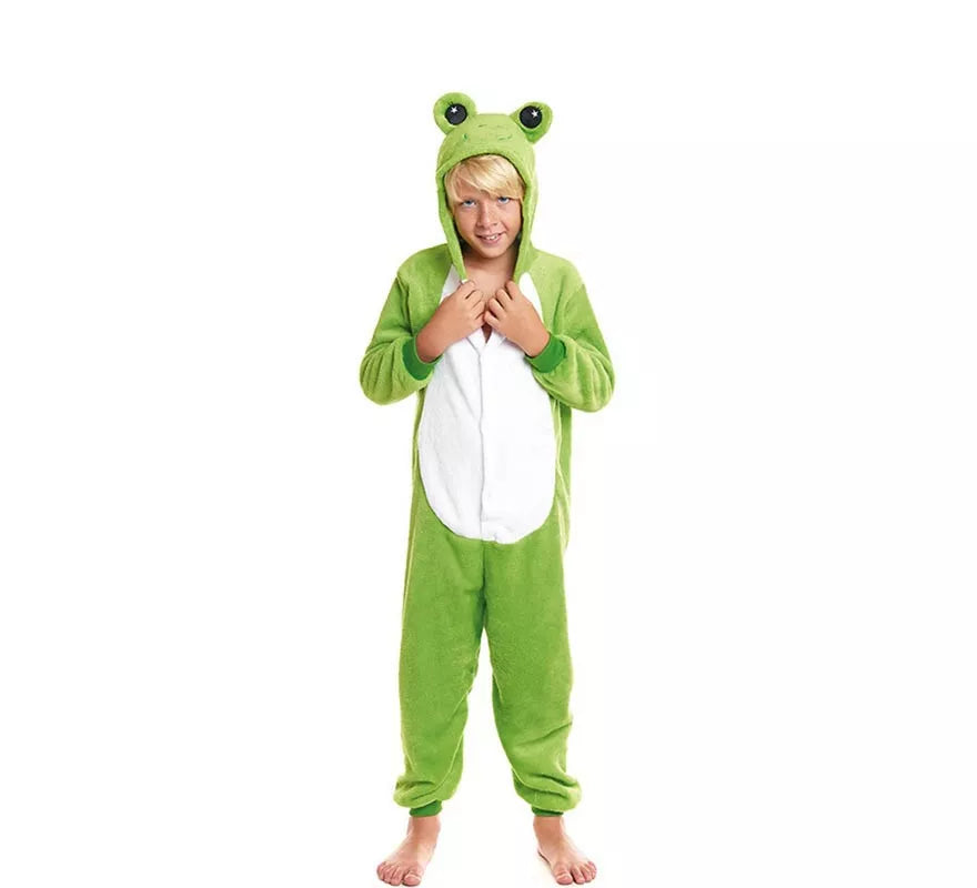 Translation missing: de.Disfraz de Pijama Rana verde con capucha para niño