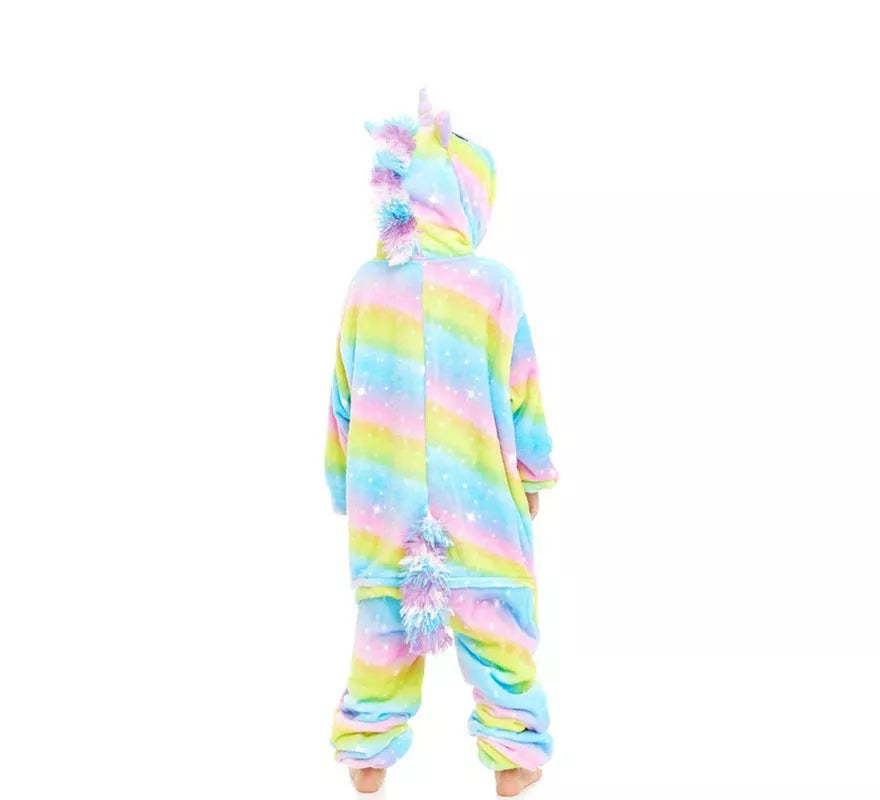 Translation missing: de.Disfraz de Pijama Unicornio Arcoíris con capucha para niña