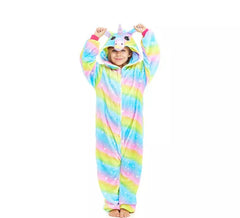 Regenbogen-Einhorn-Pyjama-Kostüm mit Kapuze für Mädchen
