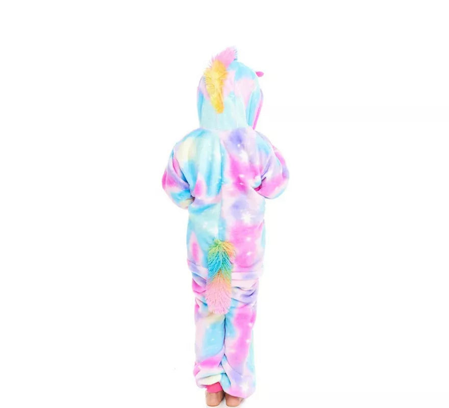 Translation missing: de.Disfraz de Pijama Unicornio azul y rosa con capucha para niña
