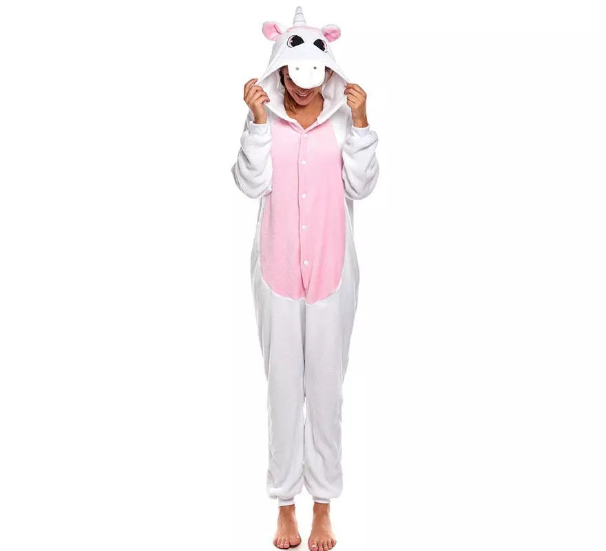 Translation missing: de.Disfraz de Pijama Unicornio blanco y rosa para adultos