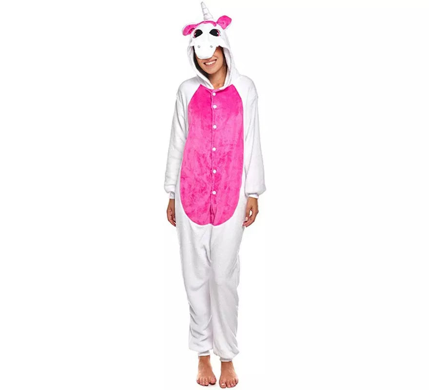 Translation missing: de.Disfraz de Pijama Unicornio fucsia y blanco para adultos