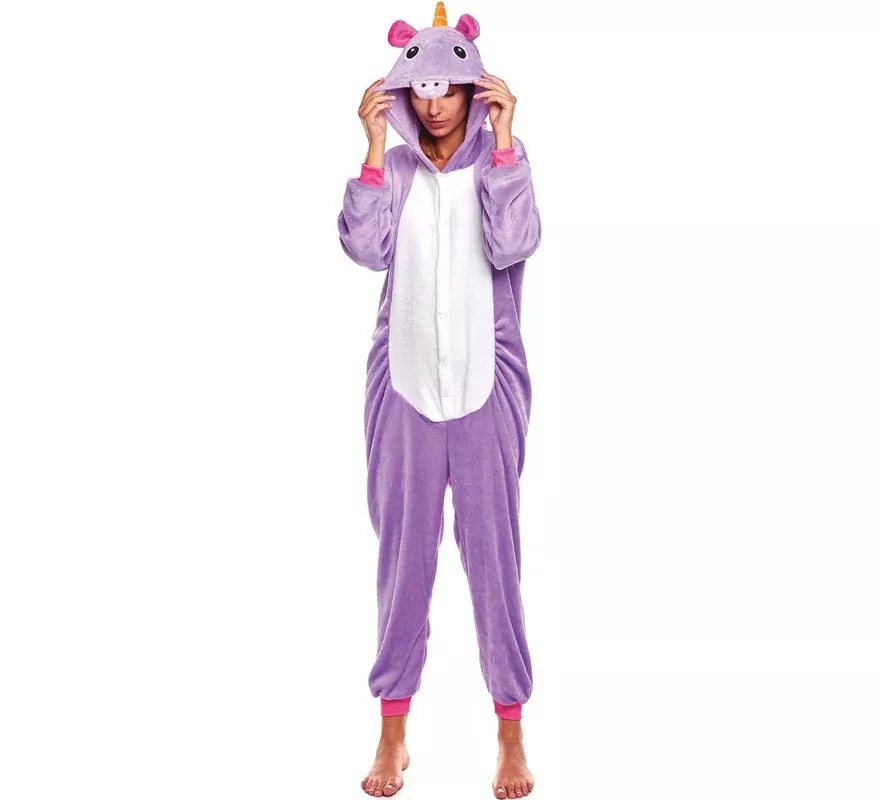 Disfraz de Pijama Unicornio lila y blanco para adultos