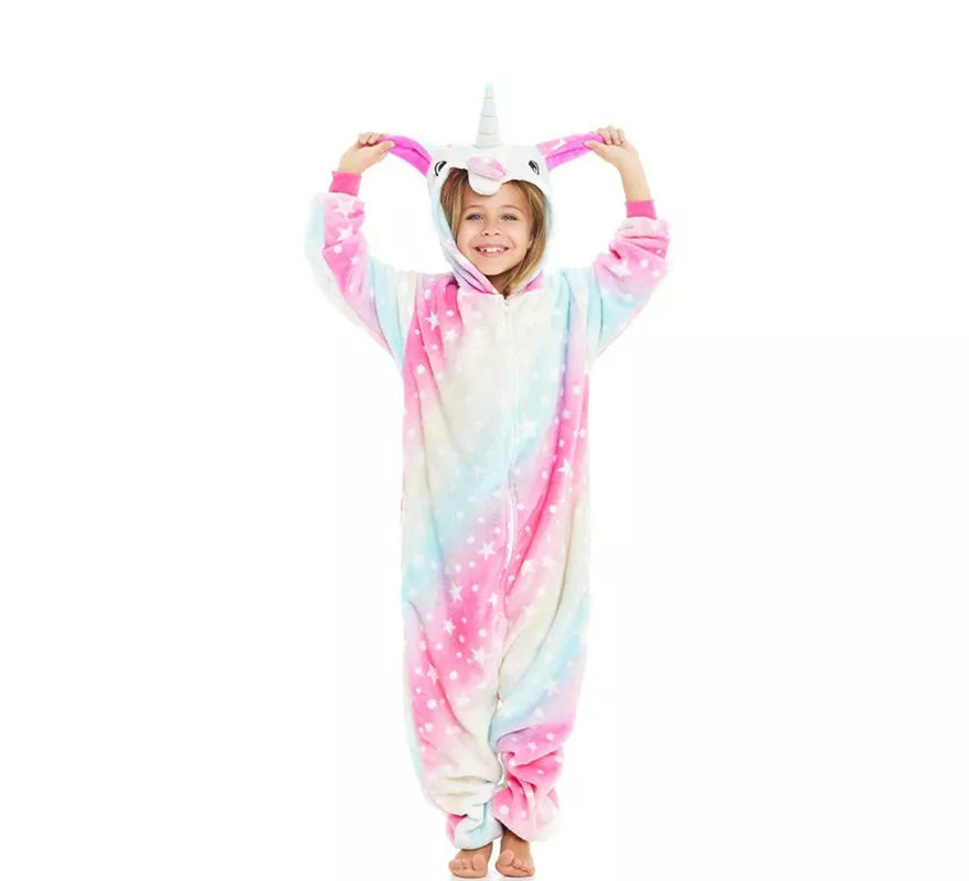 Disfraz de Pijama Unicornio multicolor con capucha para niño
