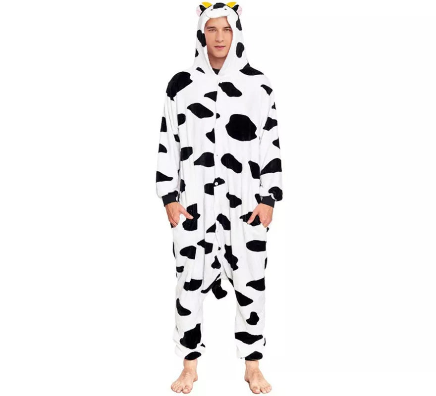 Translation missing: de.Disfraz de Pijama Vaca manchas negras para adultos