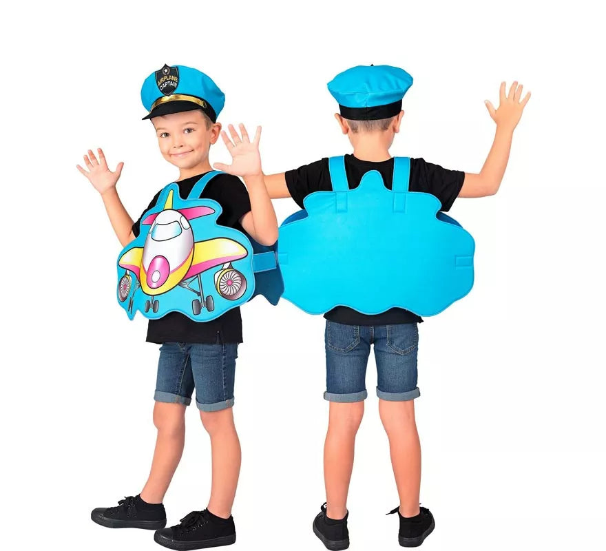 Translation missing: de.Disfraz de Piloto azul Avión con gorro para niños
