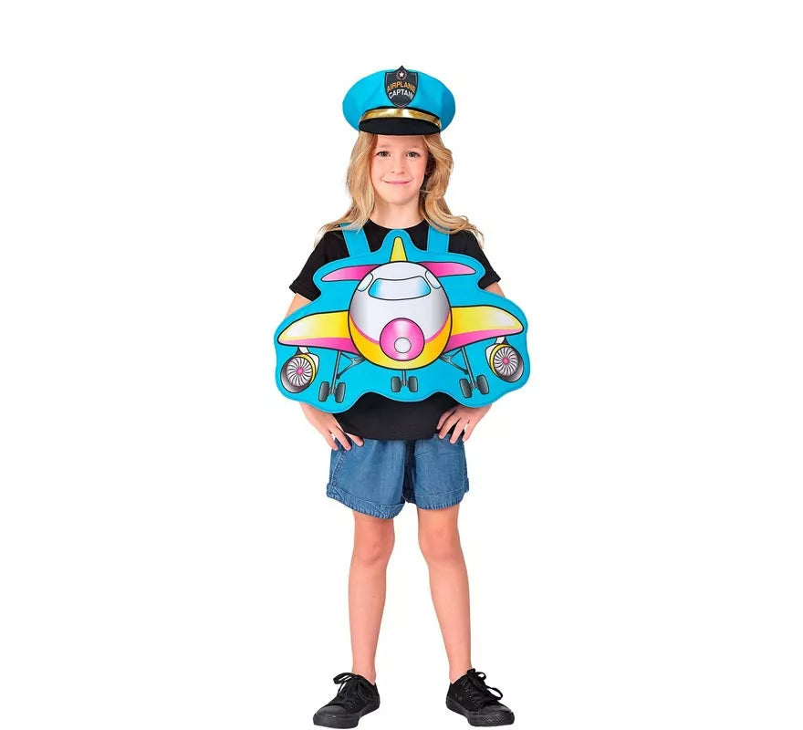 Disfraz de Piloto azul Avión con gorro para niños