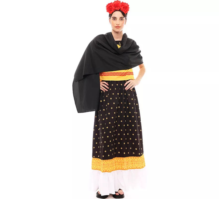 Translation missing: de.Disfraz de Frida Kahlo amarillo y negro para mujer