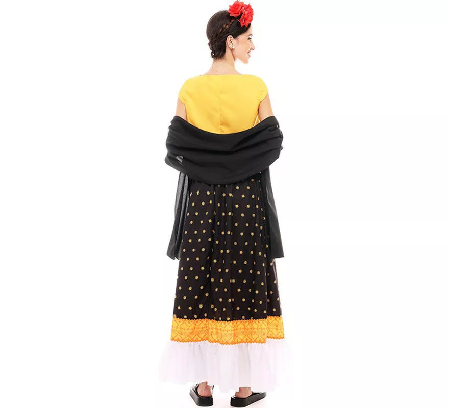 Disfraz de Frida Kahlo amarillo y negro para mujer