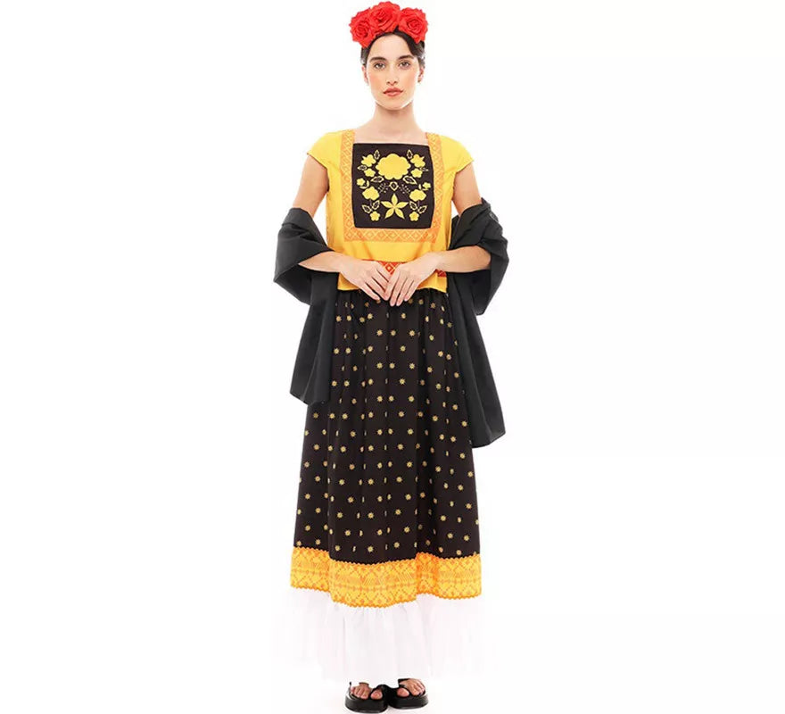 Translation missing: de.Disfraz de Frida Kahlo amarillo y negro para mujer