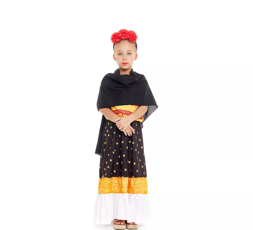 Translation missing: de.Disfraz de Frida Kahlo amarillo y negro para niña