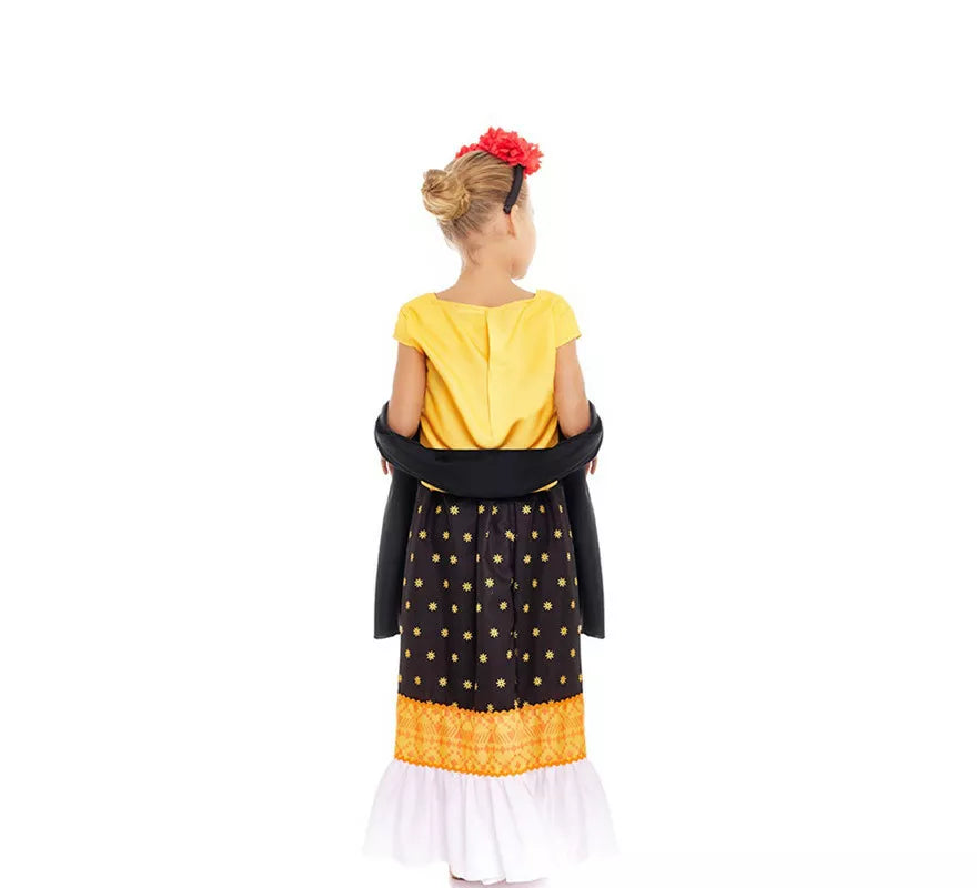 Translation missing: de.Disfraz de Frida Kahlo amarillo y negro para niña