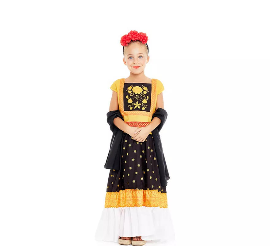 Translation missing: de.Disfraz de Frida Kahlo amarillo y negro para niña