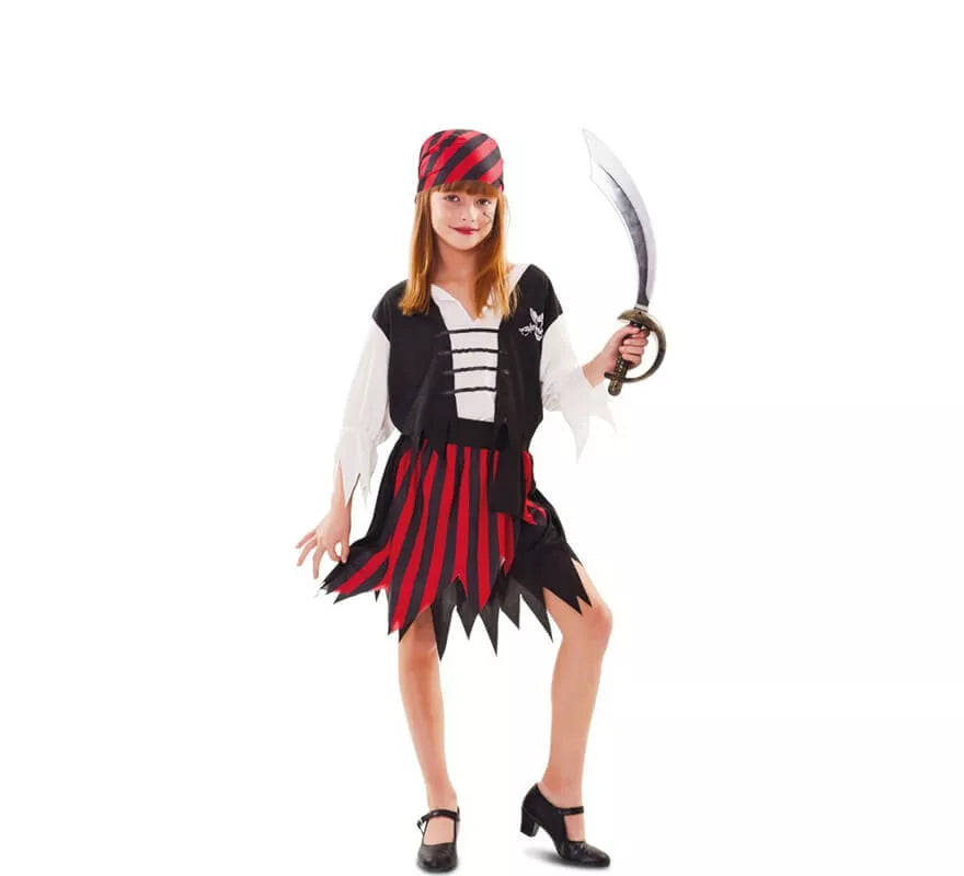 Translation missing: de.Disfraz de Pirata a Rayas rojo y negro para niña