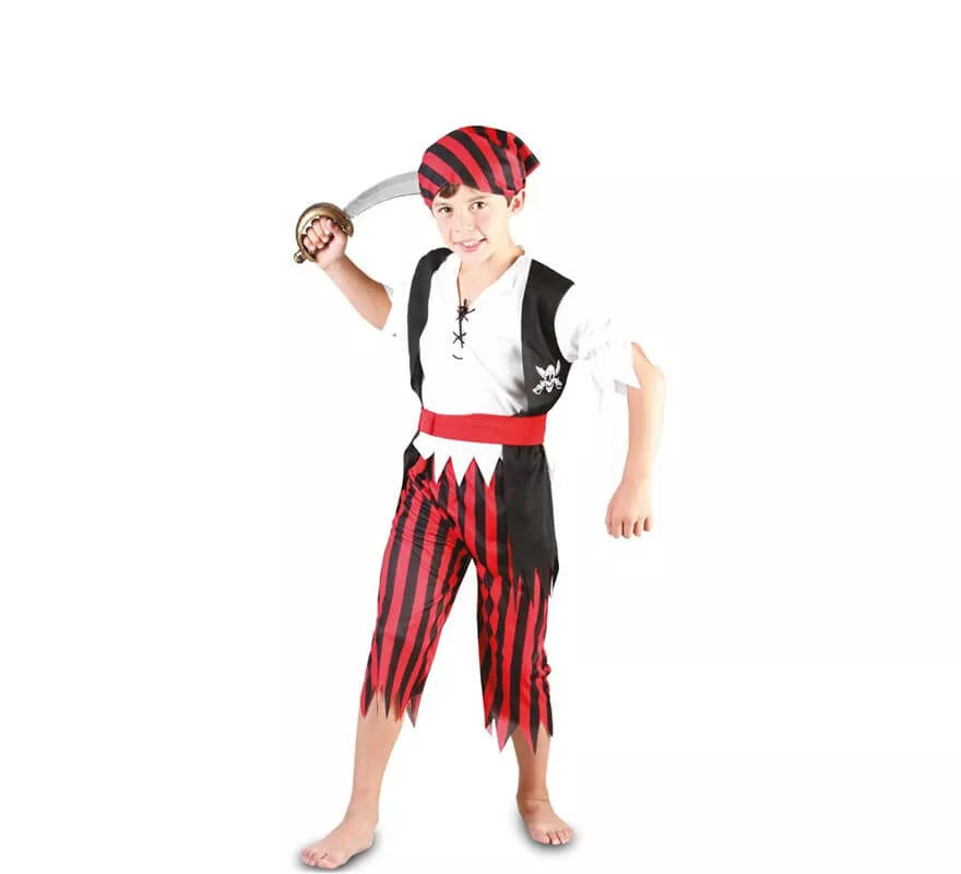 Translation missing: de.Disfraz de Pirata a Rayas rojo y negro para niño