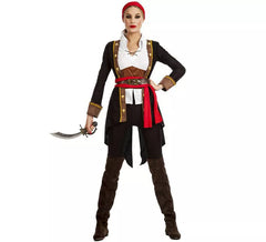 Schwarzes Casaca Piratenkostüm für Damen