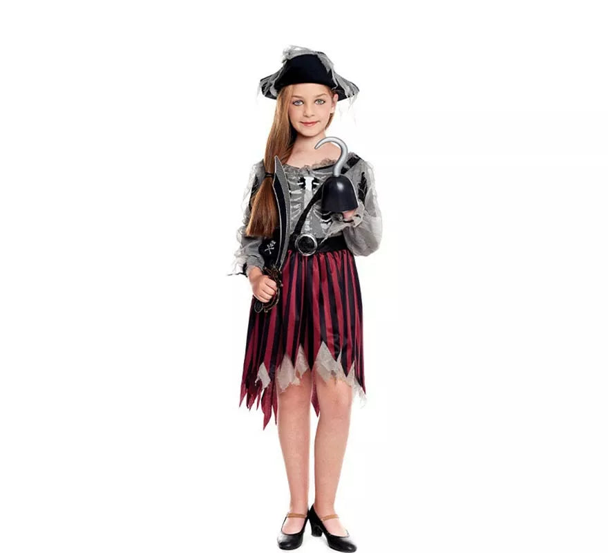 Translation missing: de.Disfraz de Pirata Fantasma a rayas para niña