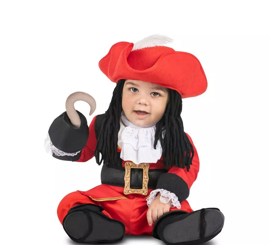 Translation missing: es.Disfraz de Pirata Garfio rojo con sombrero y peluca para bebé y niña