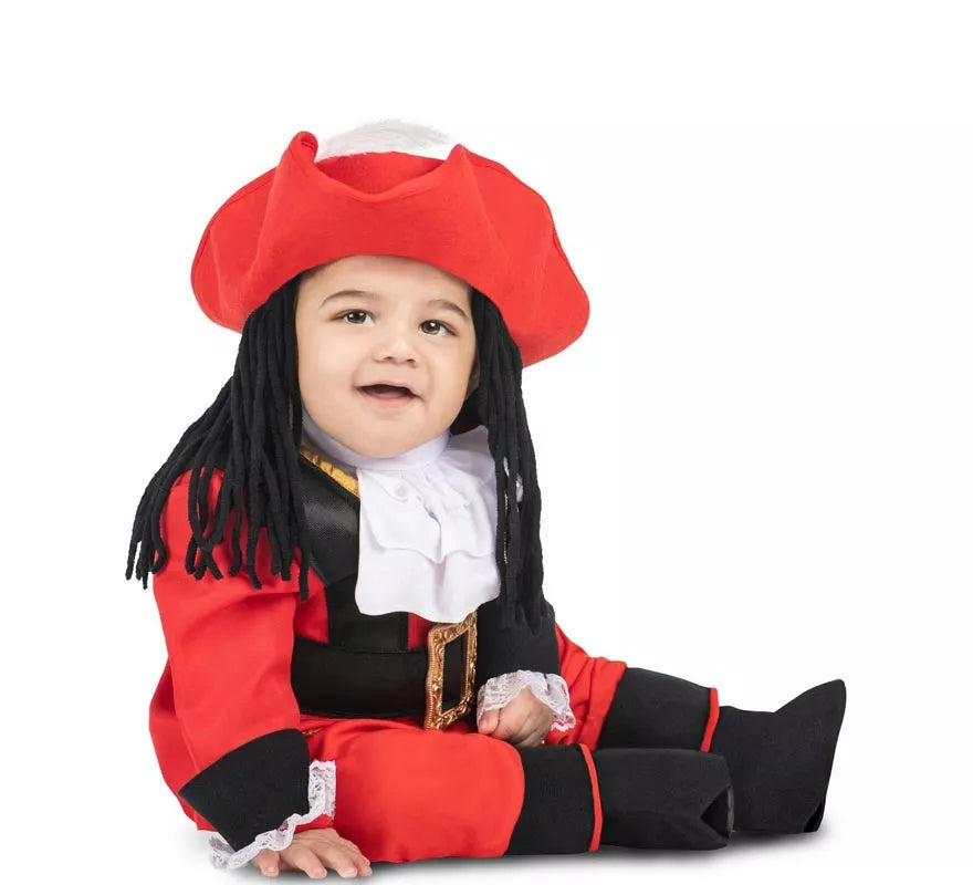 Translation missing: de.Disfraz de Pirata Garfio rojo con sombrero y peluca para bebé y niña