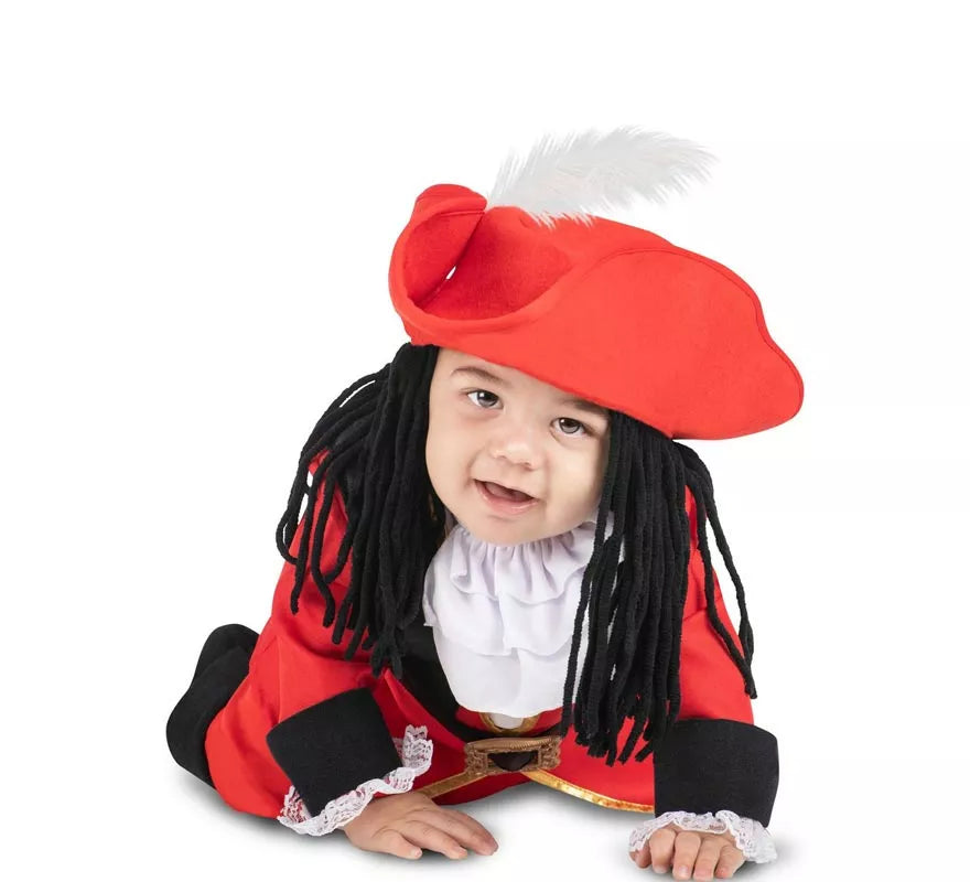 Translation missing: de.Disfraz de Pirata Garfio rojo con sombrero y peluca para bebé y niña