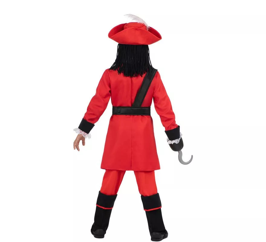 Translation missing: de.Disfraz de Pirata Garfio rojo con sombrero y peluca para niño