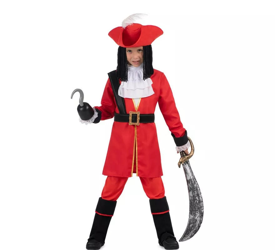 Translation missing: de.Disfraz de Pirata Garfio rojo con sombrero y peluca para niño