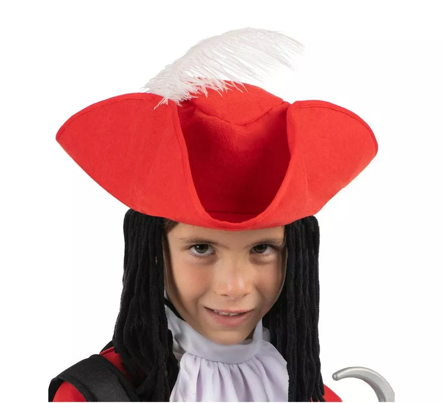 Translation missing: de.Disfraz de Pirata Garfio rojo con sombrero y peluca para niño