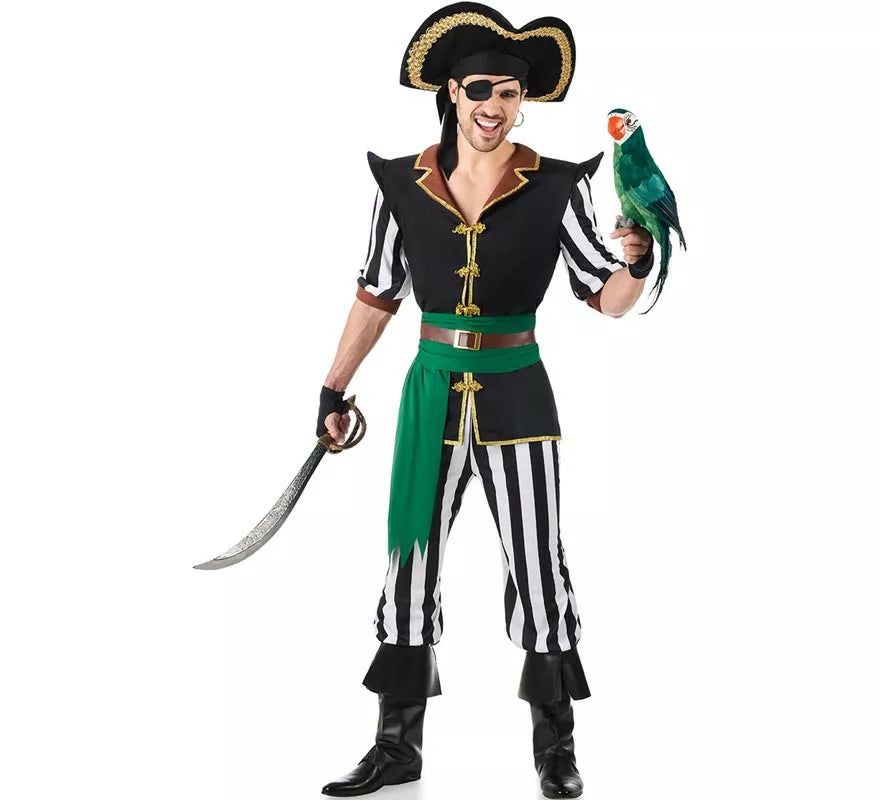 Translation missing: de.Disfraz de Pirata Parrot negro y verde para hombre
