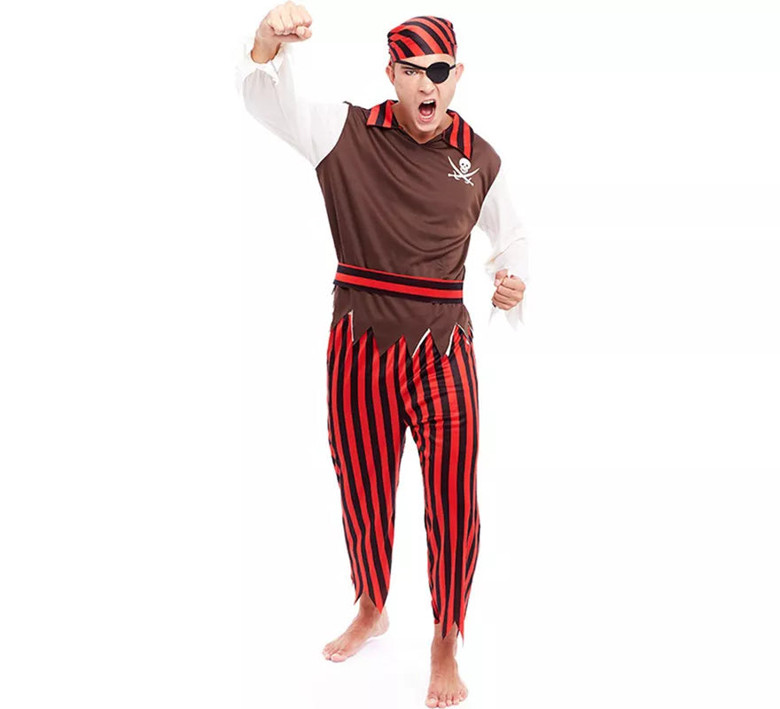 Translation missing: de.Disfraz de Pirata rojo a rayas para hombre