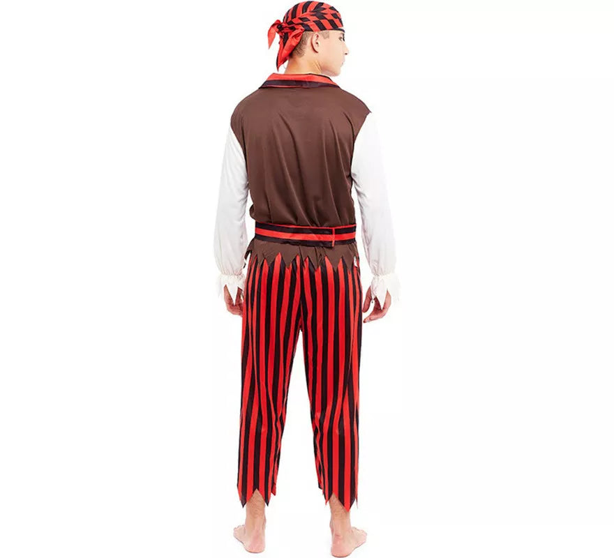 Disfraz de Pirata rojo a rayas para hombre
