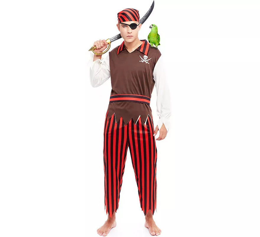 Translation missing: de.Disfraz de Pirata rojo a rayas para hombre