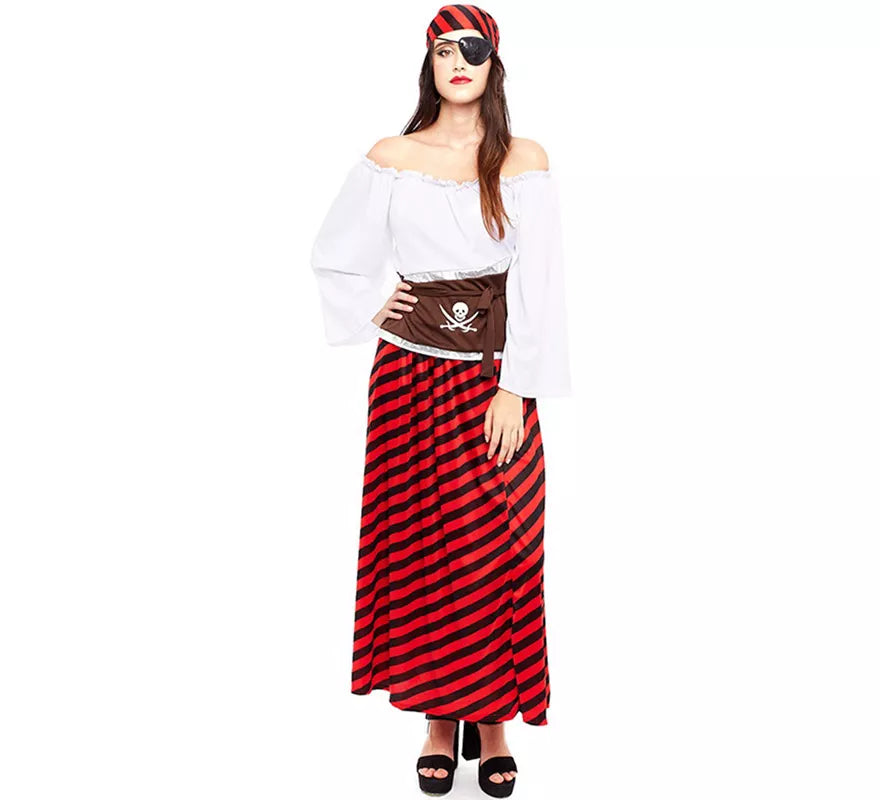 Translation missing: de.Disfraz de Pirata rojo a rayas para mujer