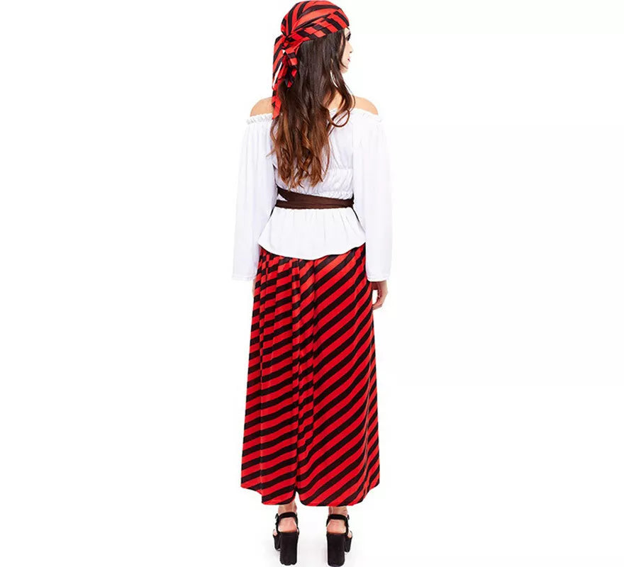 Disfraz de Pirata rojo a rayas para mujer