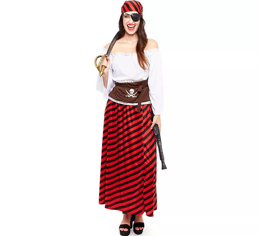 Translation missing: de.Disfraz de Pirata rojo a rayas para mujer