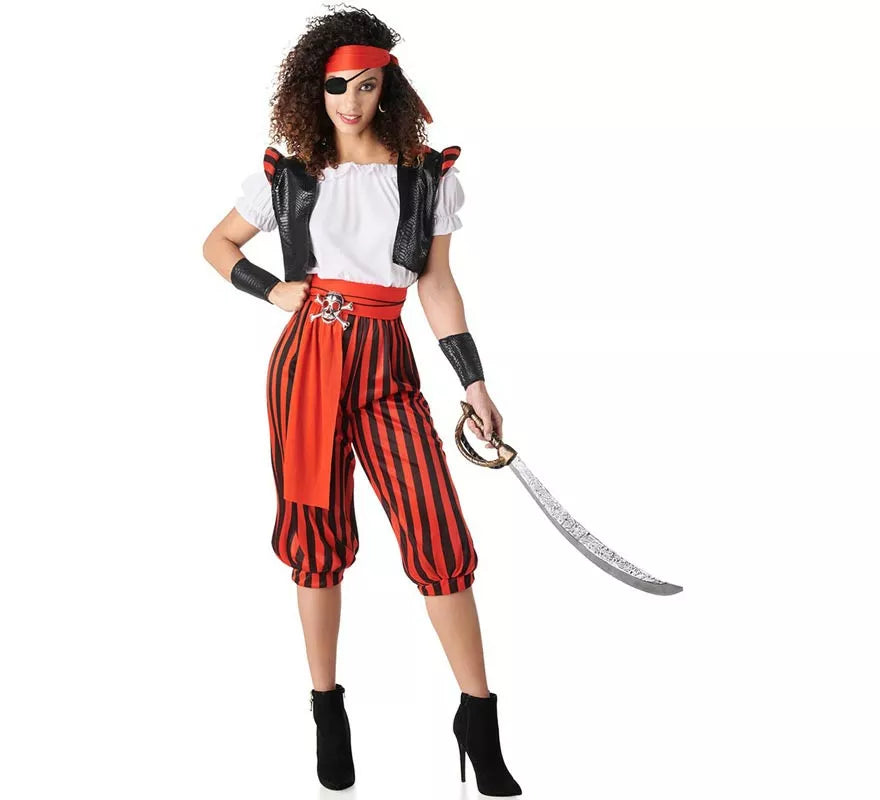 Translation missing: de.Disfraz de Pirata rojo a rayas para mujer