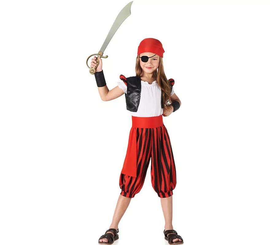 Translation missing: de.Disfraz de Pirata rojo a rayas para niña