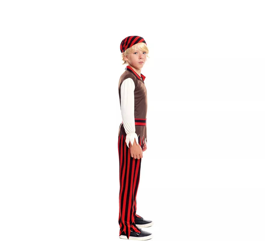 Translation missing: de.Disfraz de Pirata rojo a rayas para niño