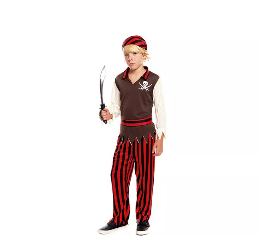 Translation missing: de.Disfraz de Pirata rojo a rayas para niño