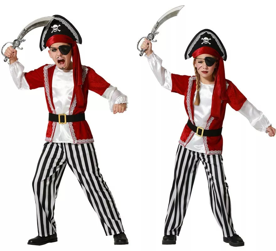Translation missing: de.Disfraz de Pirata rojo con gorro para niños