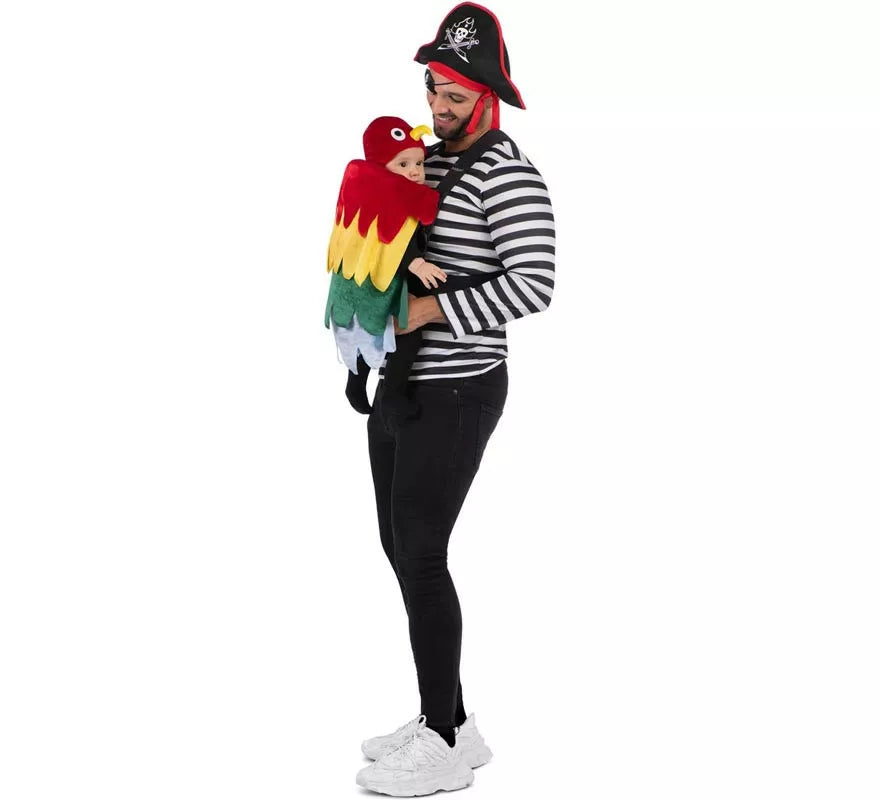 Disfraz de Pirata y Loro con cubremochila para adulto y bebé