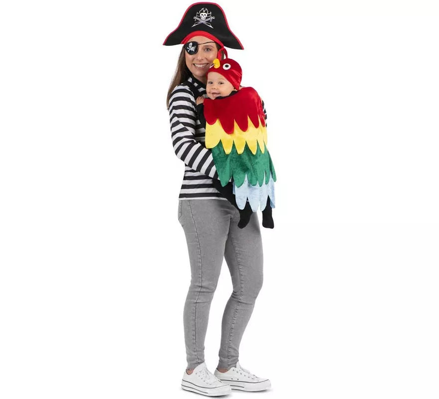 Translation missing: de.Disfraz de Pirata y Loro con cubremochila para adulto y bebé