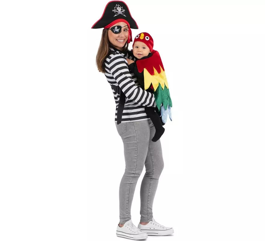 Disfraz de Pirata y Loro con cubremochila para adulto y bebé